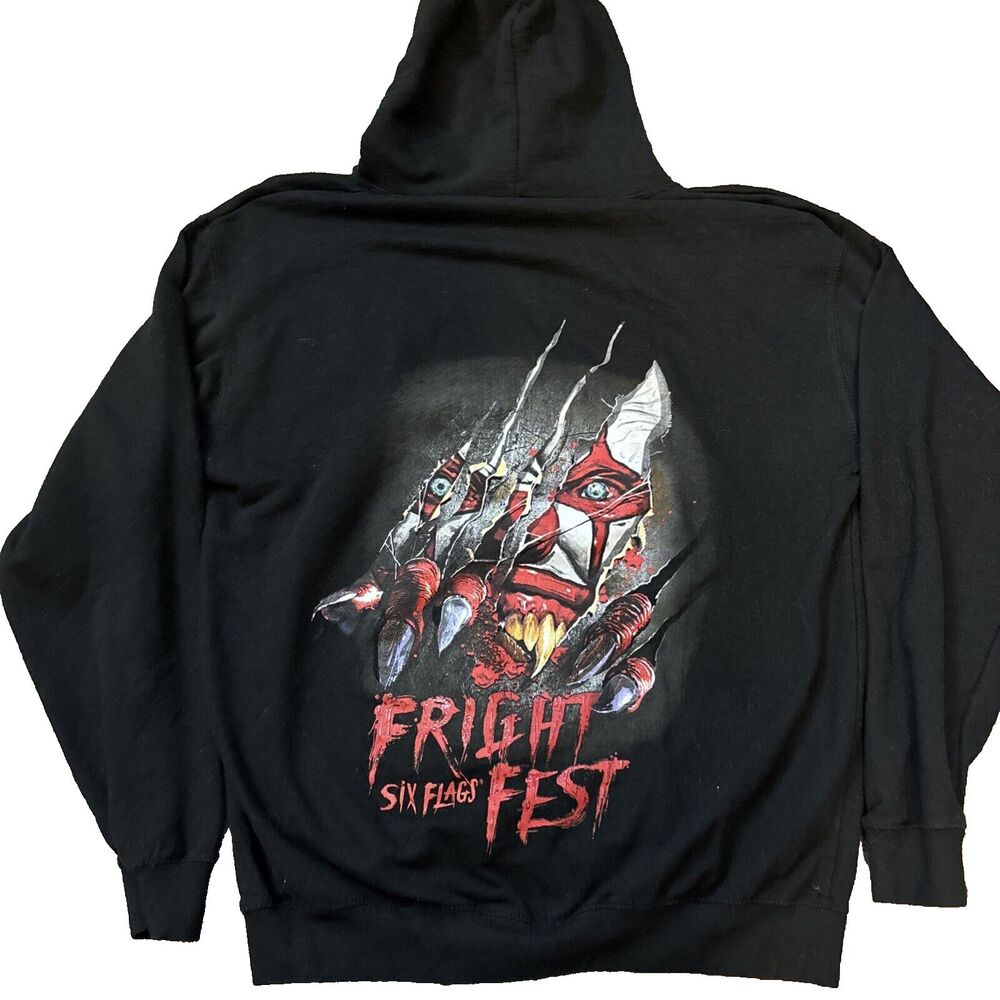 Six Flags Fright Fest Hoodie XL Killer 3D Clown Halloween Horror Sweater HTF